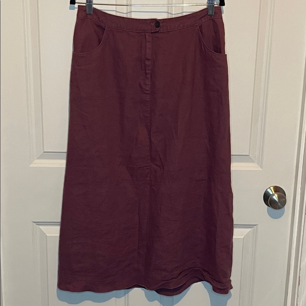 J. Jill Burgundy/Mauve A-Line Skirt 100% Linen size M Vintage bohemian coastal